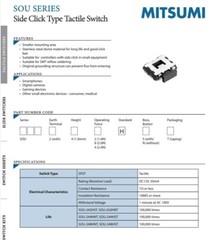 50PCS SOU-248HST Mitsumi Tactile Switches w/Side Click, SPST-NO 12VDC, 2.0N