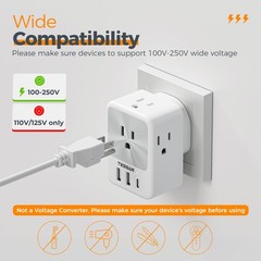 TESSAN US to India Plug Adapter 2 Pack Type D Travel Adapter 4 Outlets