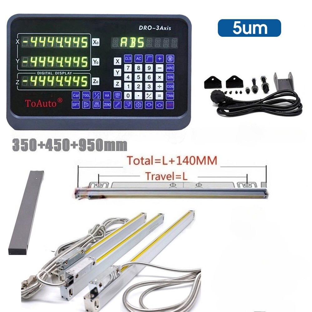 New 3Axis Digital Readout DRO kit for bridgeport 350mm+450mm+950mm Linear Scales
