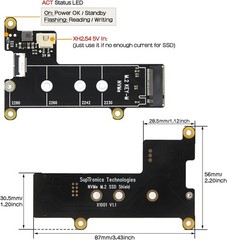 Geekworm X1001 PCIe to M.2 HAT Key-M NVMe SSD PIP Peripheral Board Black