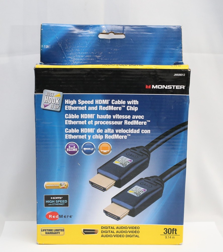 Monster JHIU0012 30ft High Speed HDMI Cable with Ethernet-New