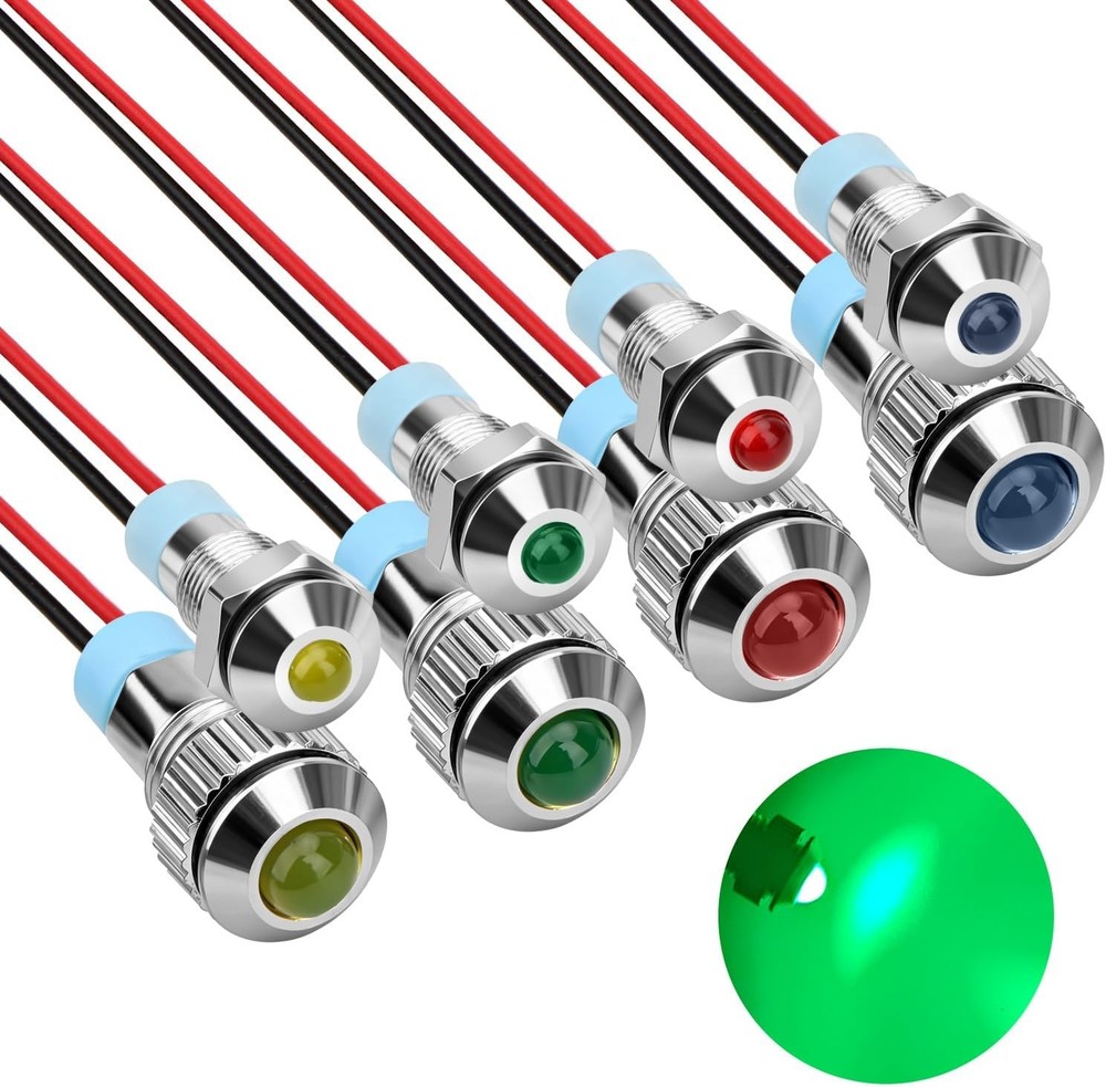 8PCS 6mm 8mm 12V LED Metal Indicator Light Waterproof Dashboard Indicator Light