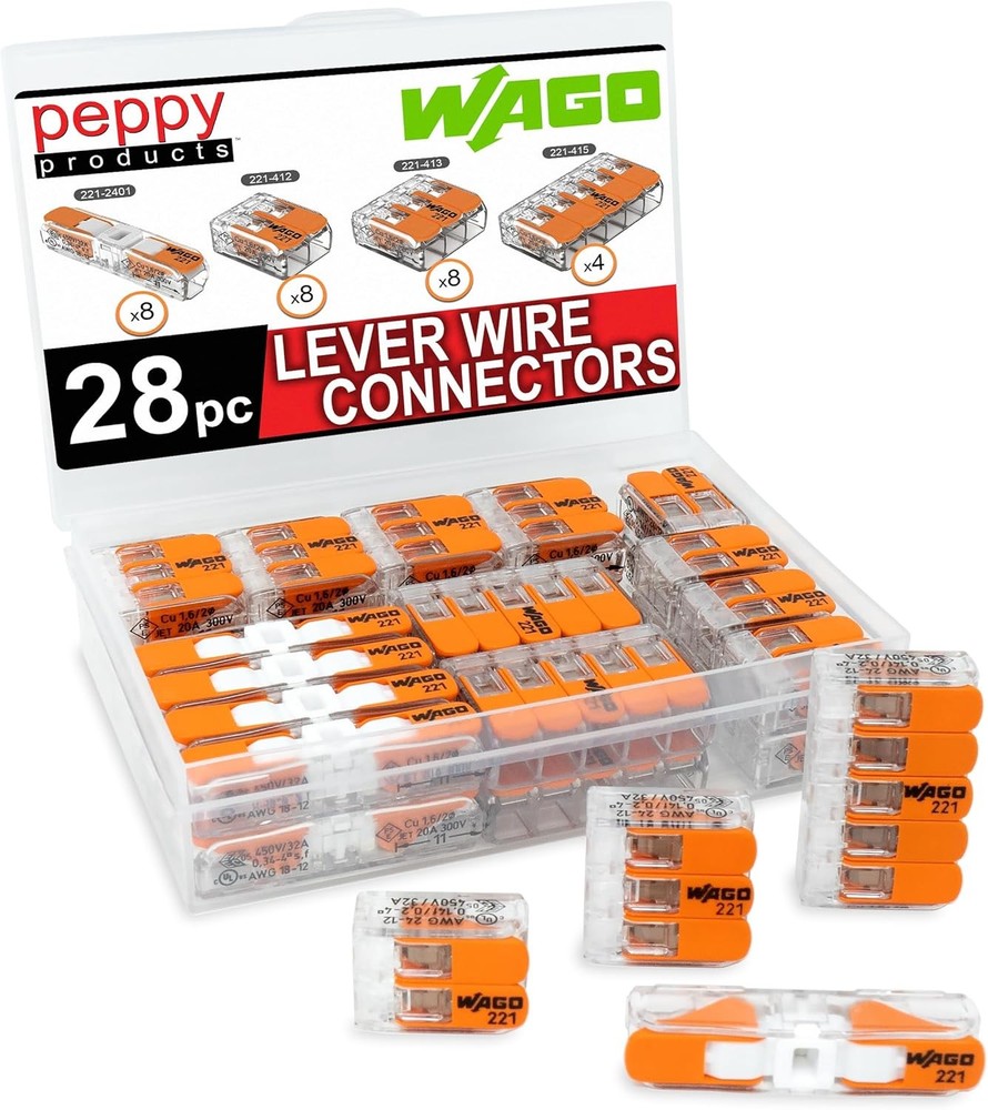 WAGO 221 Lever Nuts 28pc Compact Splicing Wire Connector Assortment Kit