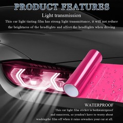 Pink Car Light Tint Film Roll, 11.8″ x 47.2″ Self-Adhesive Vinyl W Color: Pink