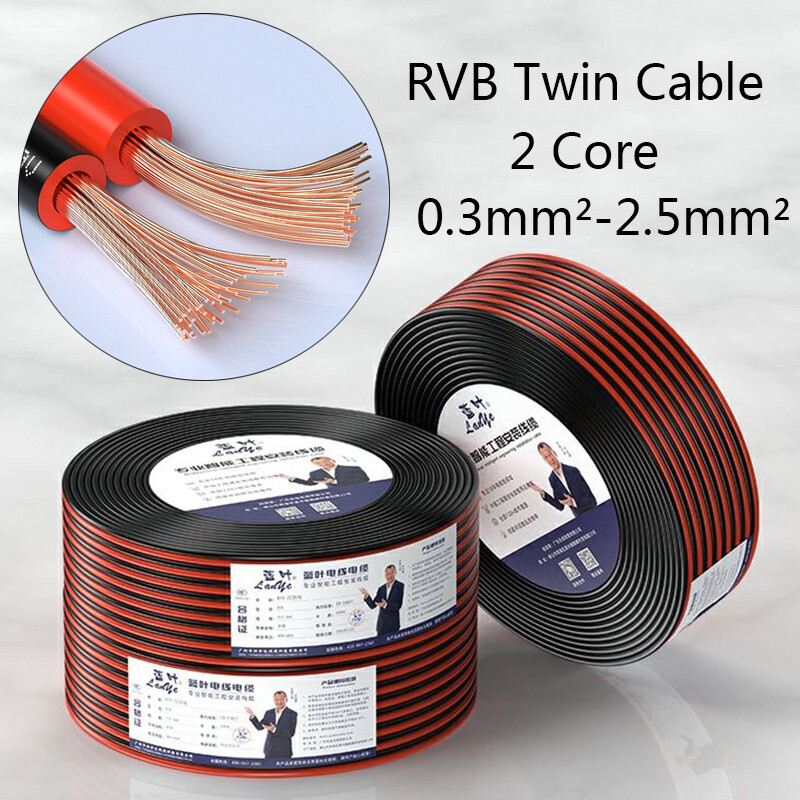 2-Core RVB Red And Black Twin Cable Car Audio Speaker Copper Wire 0.3mm²-2.5mm²