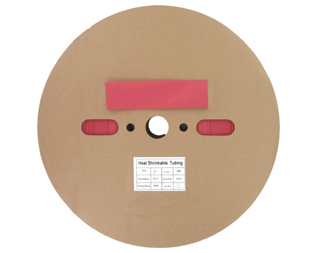 100 Ft 1″ ID (25.4mm) Red Polyolefin 2:1 Heat Shrink Halogen-Free RoHS cULus