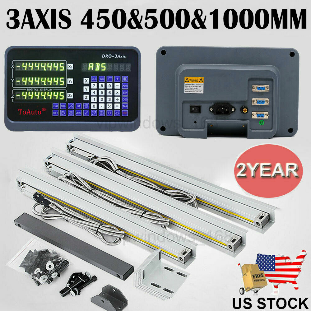 450&500&1000mm 3Axis Digital Readout TTL Linear Glass Scale DRO Milling Lathe,US