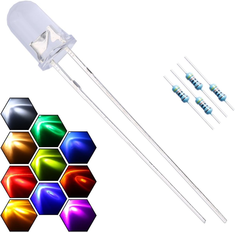 200pcs 10 Colors 5mm LED Light Emitting Diode Assorted Kit 29mm Lead Clear