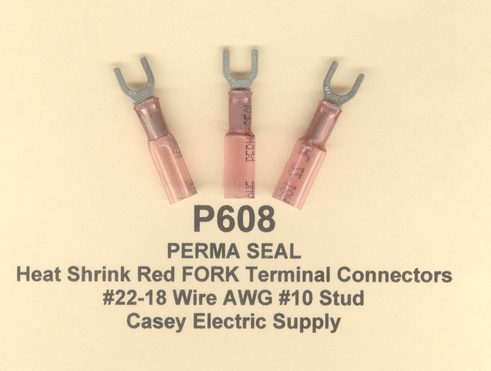 20 Red PERMA SEAL Heat Shrink FORK SPADE Terminal #22-18 Wire #10 Stud MOLEX