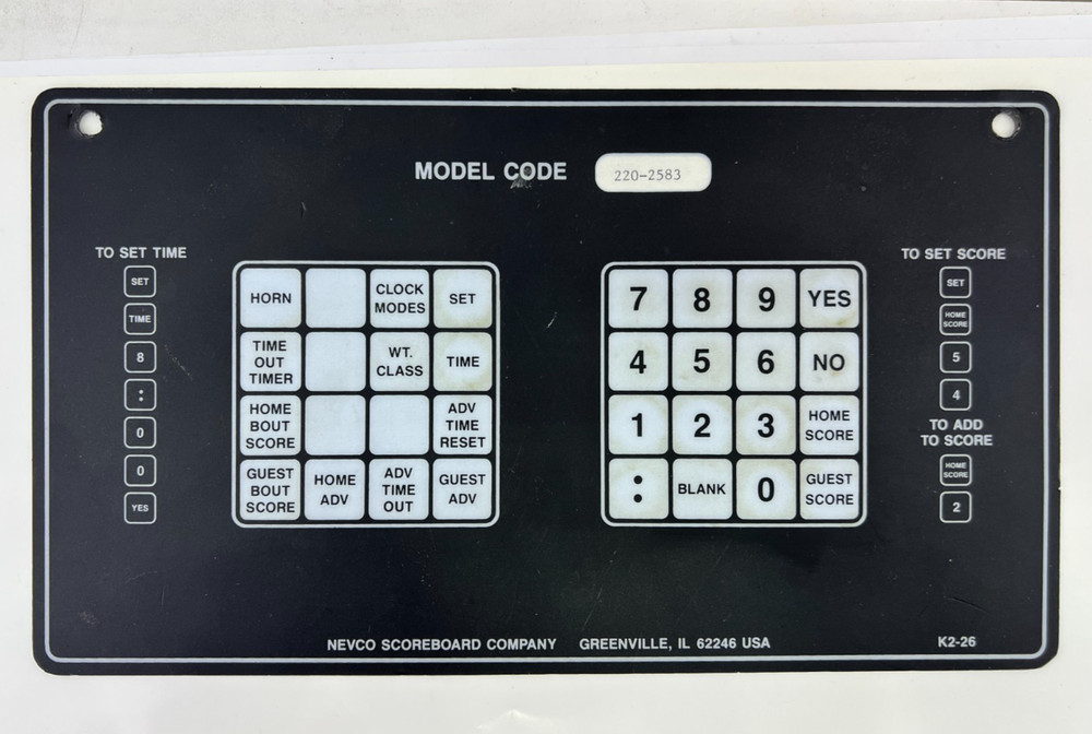 Nevco Scoreboard Keypad Overlay Membrane Panel Replacement – Multiple Models