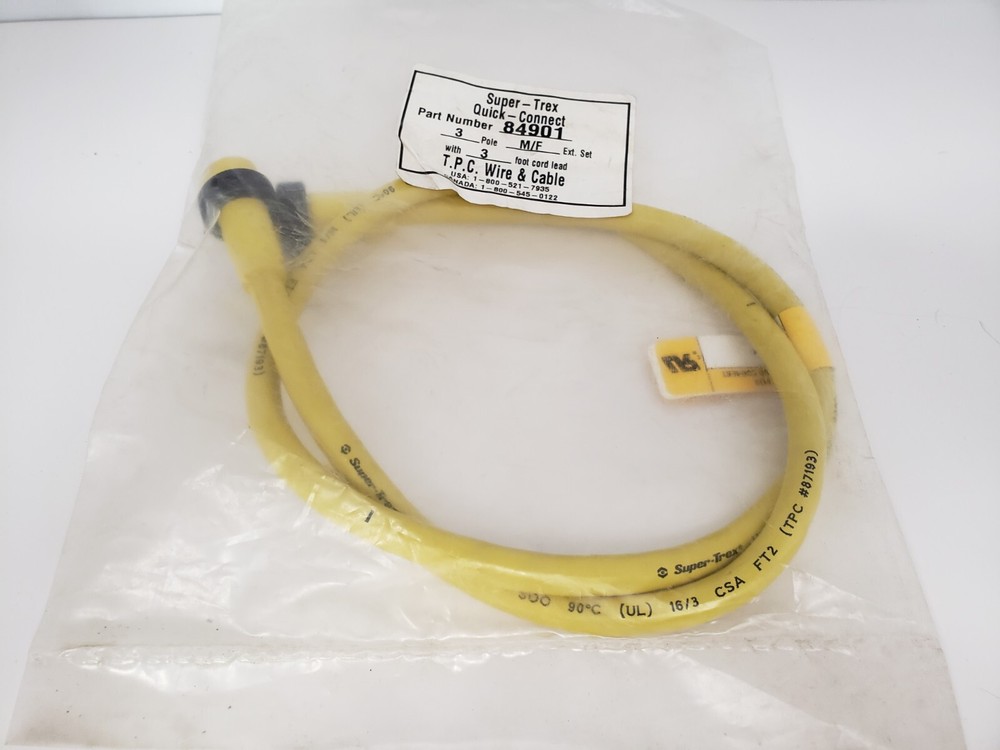 TPC SUPER-TREX 84901 CORDSET 3 POLE MALE/FEMALE QUICK DISCONNECT NIB