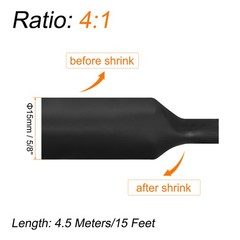 Heat Shrink Tubing 4:1 Ratio 5/8″ 15ft Adhesive Lined Dual Wall Black
