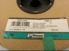 PANDUIT T25F-C SPIRAL WRAP, .25″ OD APPROX 81′, COLOR: NATURAL, POLYETHYLENE NIB
