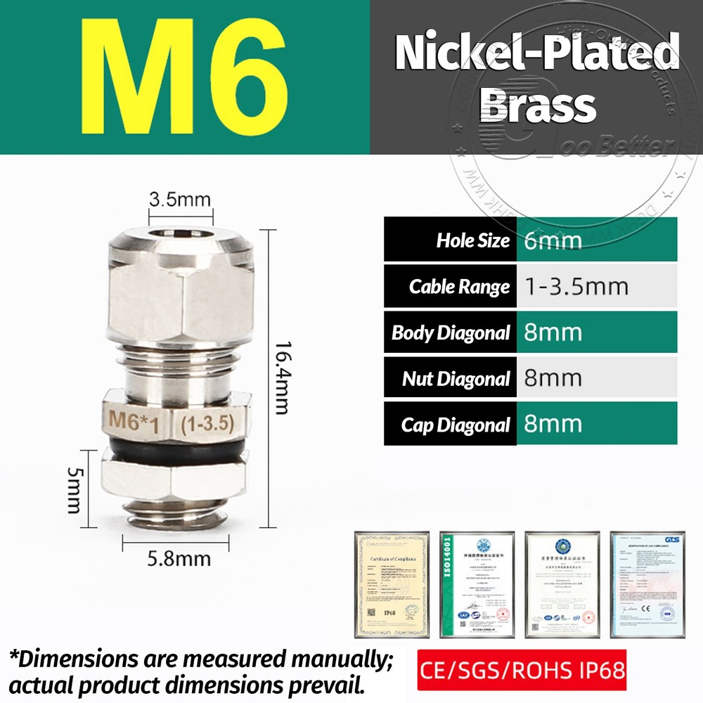 Cable Gland Nickel-Plated Brass Compression M6-M100 PG7-PG63 G1/4-G3 NPT1/4-NPT3