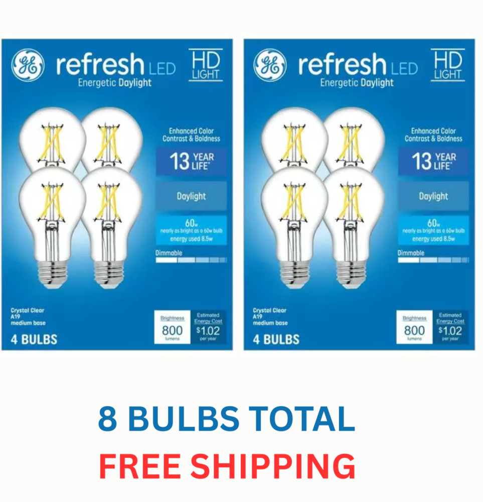 2 GE Refresh HD LED 60 Watt, Daylight, A19 General Purpose Bulbs (4 Pack)