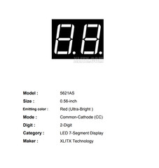 0.56-inch 5621AS Red 2-Digit CC LED 7-Segment Display Common Cathode 5621AS-1-18