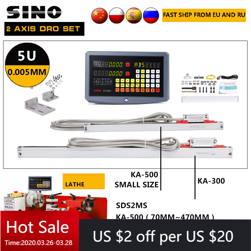 0.001mm/0.005mm SINO 2-Axis Digital Readout Set KA300/KA500 Linear Scale Encoder