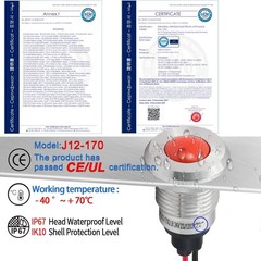 UL Listed Indicator Light 12mm 0.47 Inch LED Lamp 140mm 5.5 Inch Wire 12V 24V