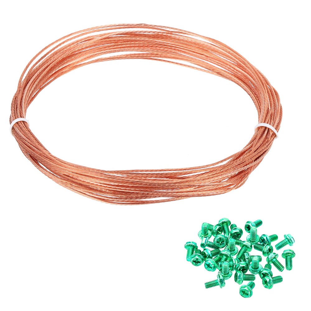 18 Gauge 32.8 ft Bare Copper Ground Wire with 40Pcs #8-32 x 5/16″ Green Screws