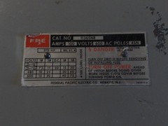 FPE P/N: 1136SNR 100AMPS 600 VOLTS 4SN AC POLES DISCONNECT SWITCH