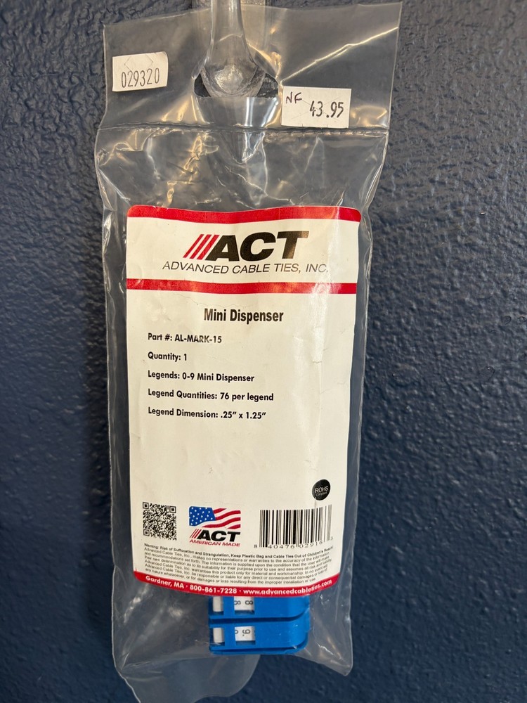 ACT Mini Number Marker Dispenser Wire Identification 0-9 AL-MARK-15 10 Rolls