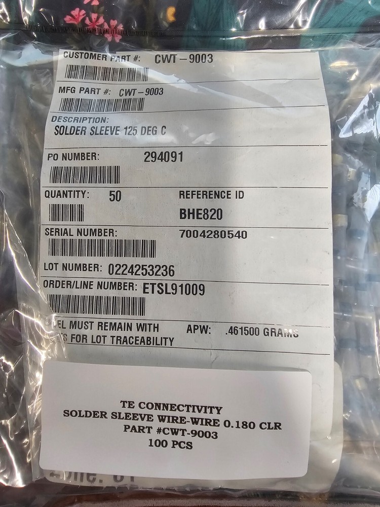 TE Connectivity Solder Sleeve 0.180 CWT-9003 (QTY:100)
