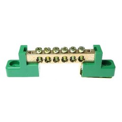 Brass 6 Position Terminal Bus Bar Block, Green Grounding Strip