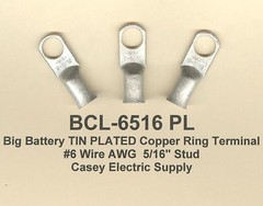 10 TIN PLATED Big Battery Copper Ring Lug Terminal Connector #6 Wire Gauge 5/16″