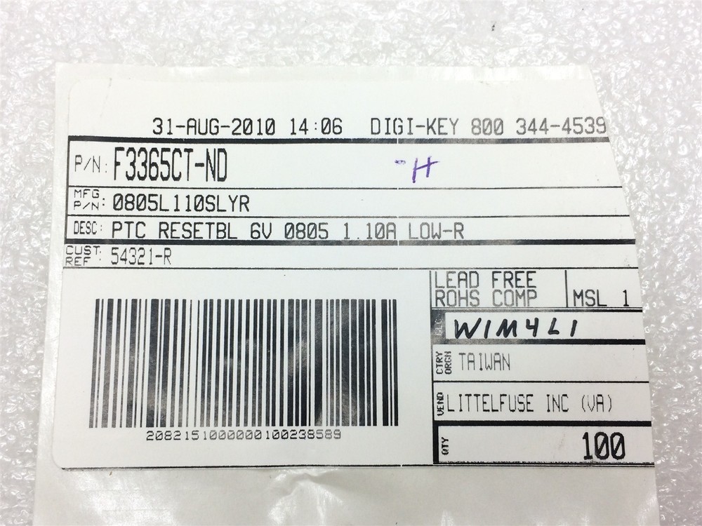 0805L110SLYR LITTLEFUSE FUSE PTC RESETTABLE 6V 1.1A ROHS 6 PIECES