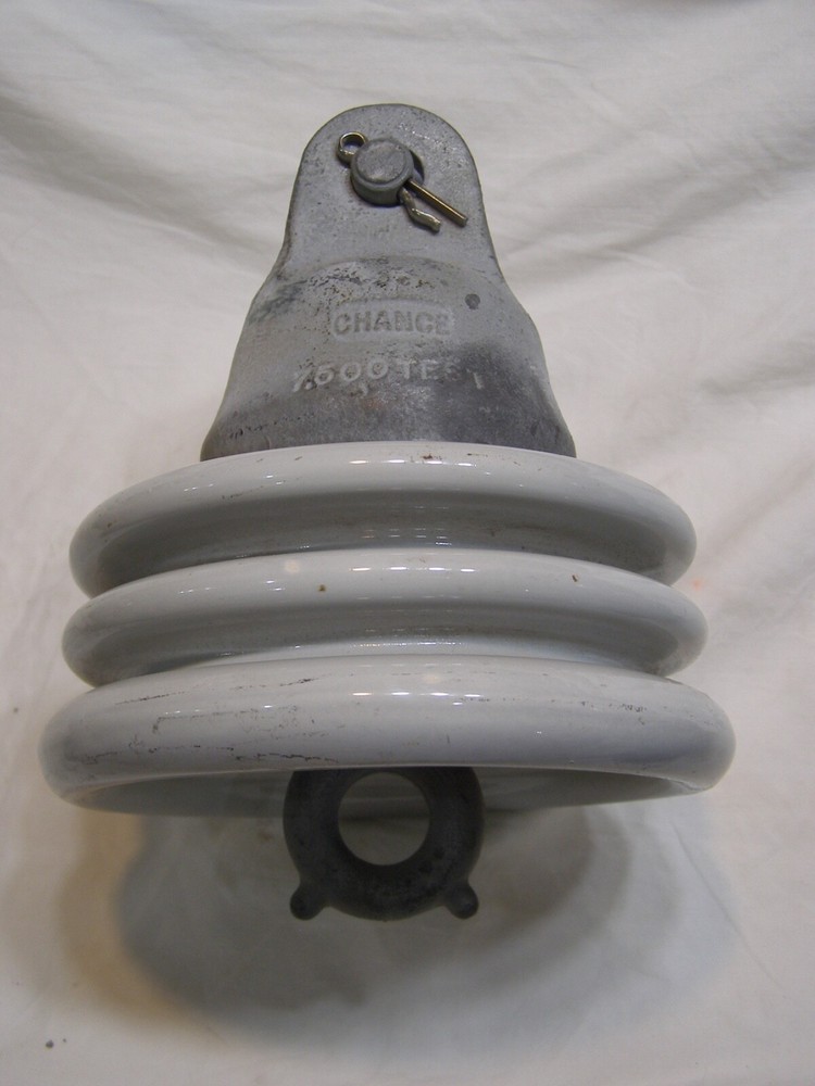 Chance High Voltage Cap & Pin Electrical Insulator 7500 Test Porcelain & Galvani