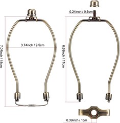 Antique Brass 7 Inch Lamp Harp Kit 3/8 Saddle Base Light Duty Pack 2 Lamp Shade