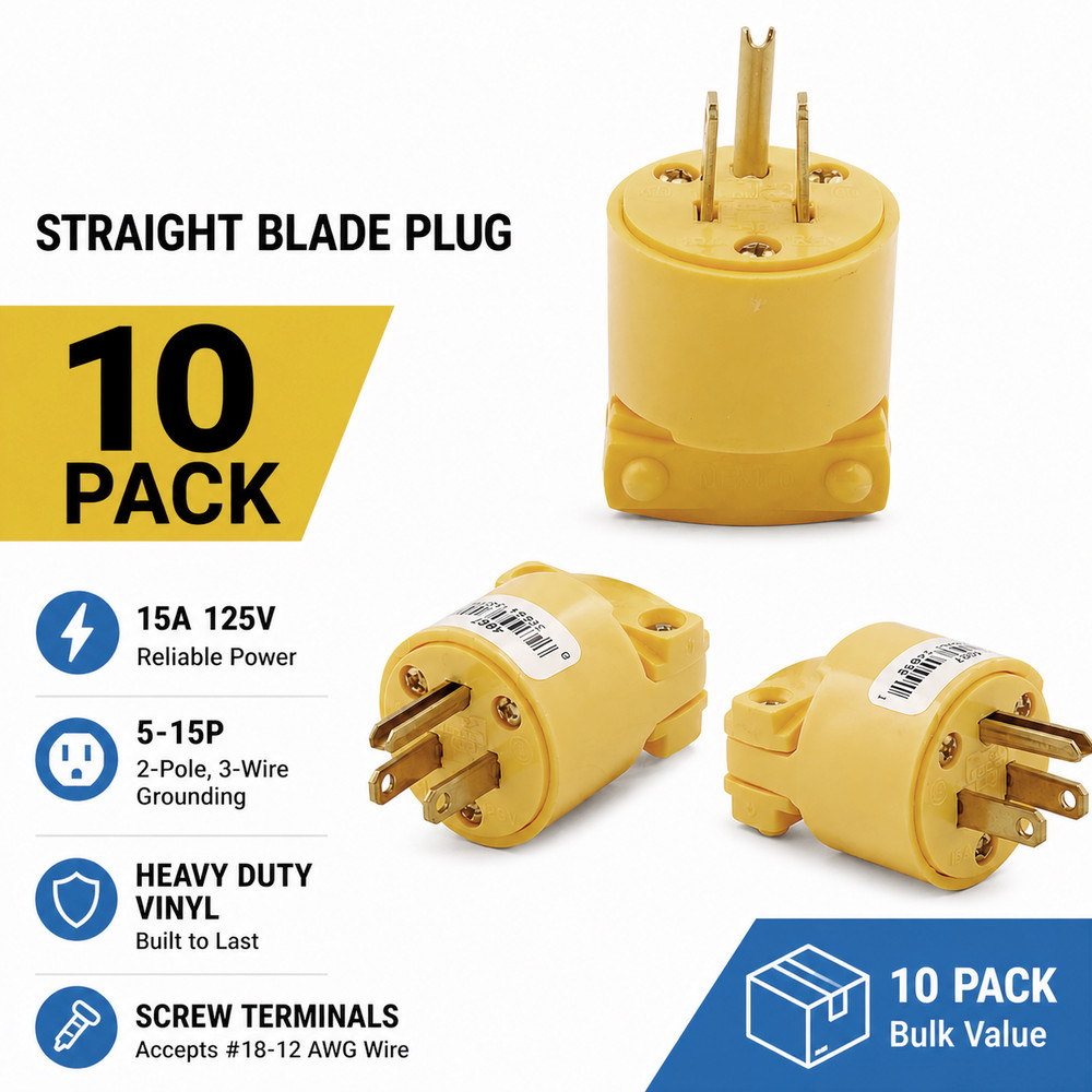 10 x Cooper/Eaton BP4867 15-Amp 125-Volt Heavy-Duty NEMA 5-15 Straight Plug 4867