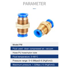 Equal Pneumatic Bulkhead Union Connector Push In to Connect Tube Fitting