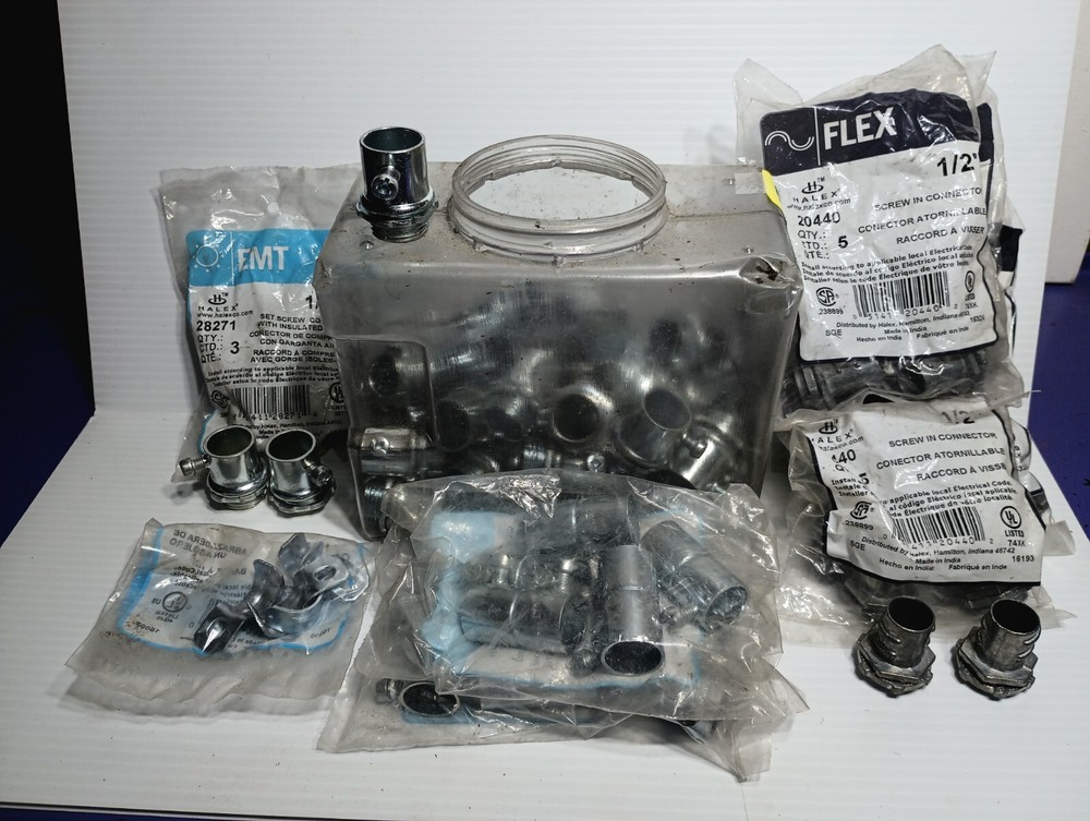 Halex Lot Of 1/2″ EMT Flex Electrical Connectors Clamps Strap Couple Screw New