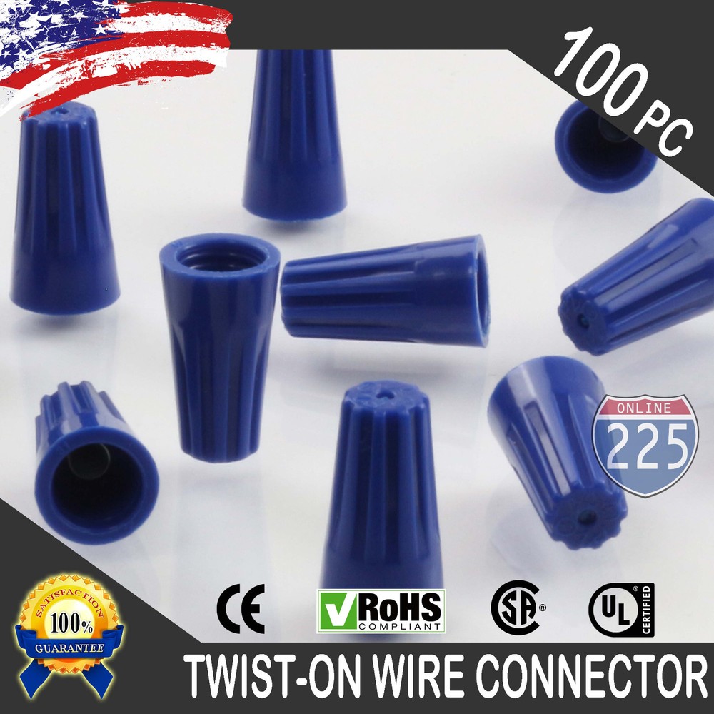 (100) Blue Twist-On Wire Connector Connection nuts 22-14 Gauge Barrel Screw US