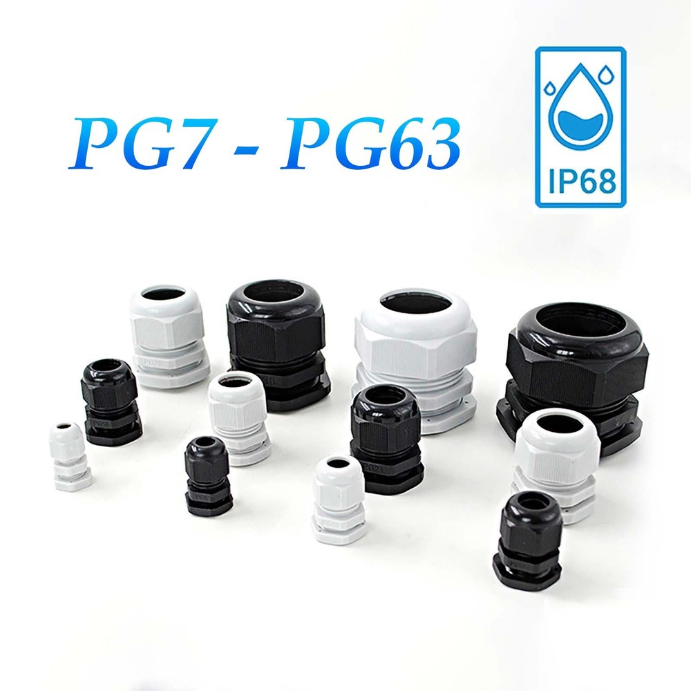 Cable Gland IP68 Waterproof Black/Grey Nylon Compression PG7 PG9 PG11 – PG63