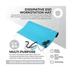 MWRF ESD Mat Kit with Wrist Strap and Grounding Cord (2ft x 3ft, Blue)