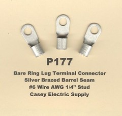 20 Bare Ring Lug Brazed Barrel Terminal Connectors #6 Wire Gauge AWG 1/4″ Stud