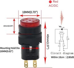 16MM Buzzer Red Indicator Light Lamp 12V DC LED 0.63 Round Cap Alarm Signal