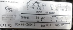 SOLA ELECTRIC 83-24-260-2 POWER SUPPLY 47-420HZ 120-240VAC 24VDC 6A