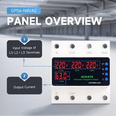 Three Phase Digital Display Voltage Current Protect Device 4P 63/100A 110/220V