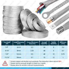Flat Tinned Copper Braided Ground Strap Wire 11/16″W Expandable Metal Sheath