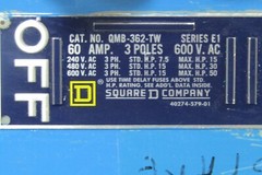 😏 SQUARE D 60 AMP BUS PLUG 600 VAC 3∅ 50 HP 3 POLE 3 PLUG QMB-362-TW