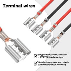 20Pcs Female Spade Crimp Terminal 6.30mm 10cm Wires, Red/Black