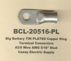 2 TIN PLATED Copper Ring Lug Terminal Connector #2/0 Gauge Wire 5/16″ Stud MOLEX