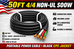4/4 SOOW Portable Cord 50FT 600V Non UL Black Flexible Cable USA Made
