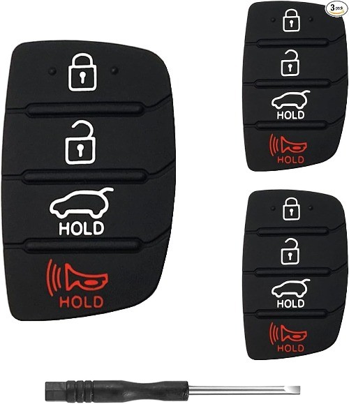 Replacement Key Fob Button Pad 4-Button Rubber Cover for 2013-2019 Santa Fe Sona
