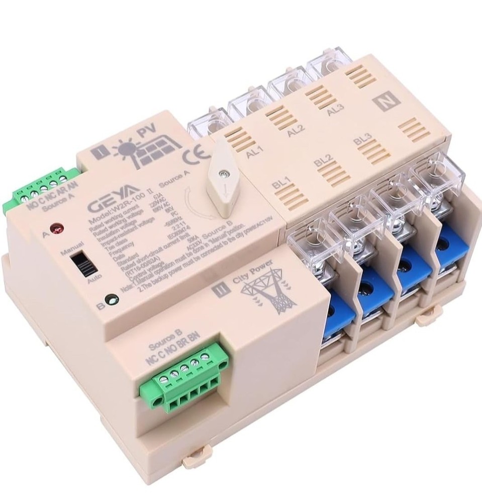 On bread, solar power automatic transfer switch Din Rail 4p 63a 110vac Ats