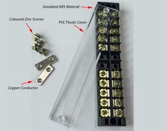 Terminal Block 2 Sets 8 Position Dual Row 600V 15A Screw Terminal Strip Cover