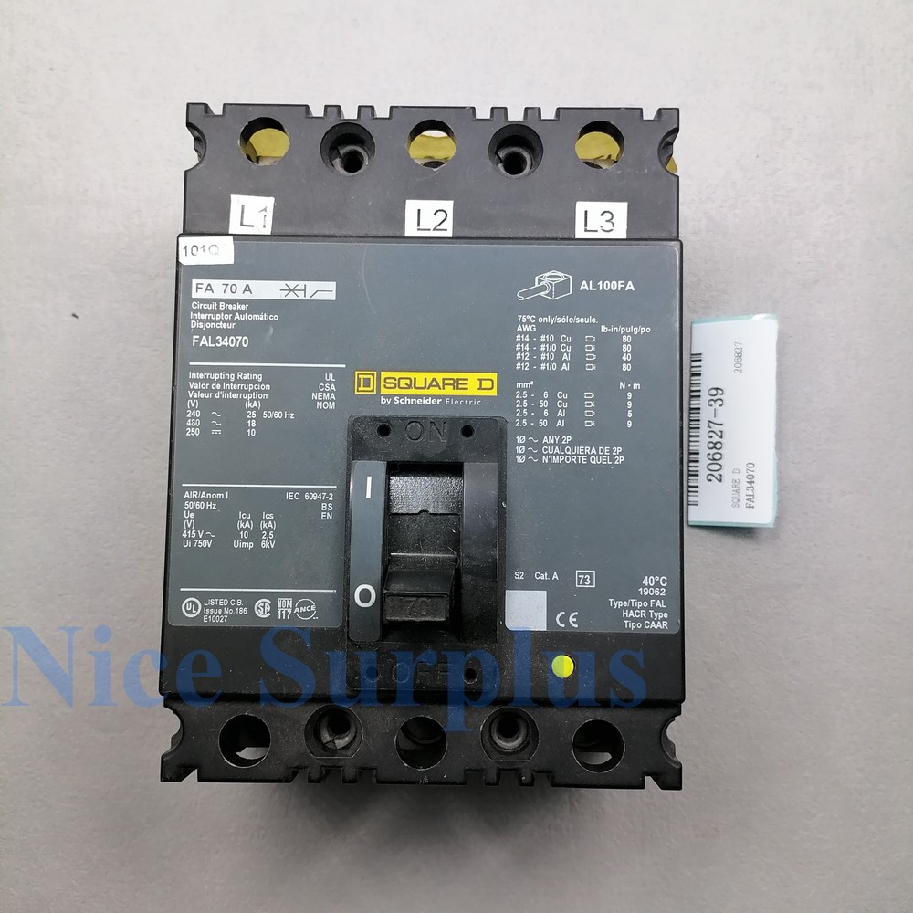 Square D Circuit Breaker FAL34070 #206827-39